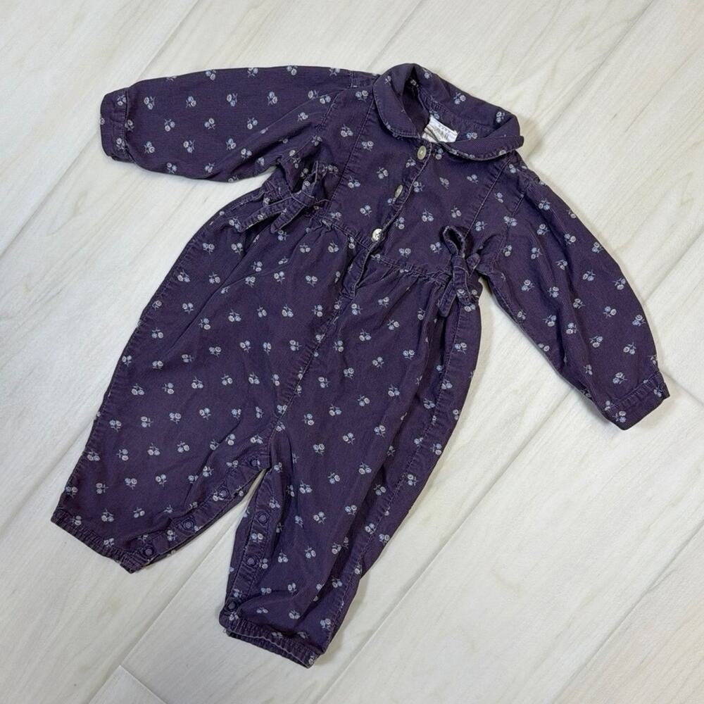 Vintage 90s babyGap Purple Floral Corduroy Jumpsuit Coverall 12-18 Months